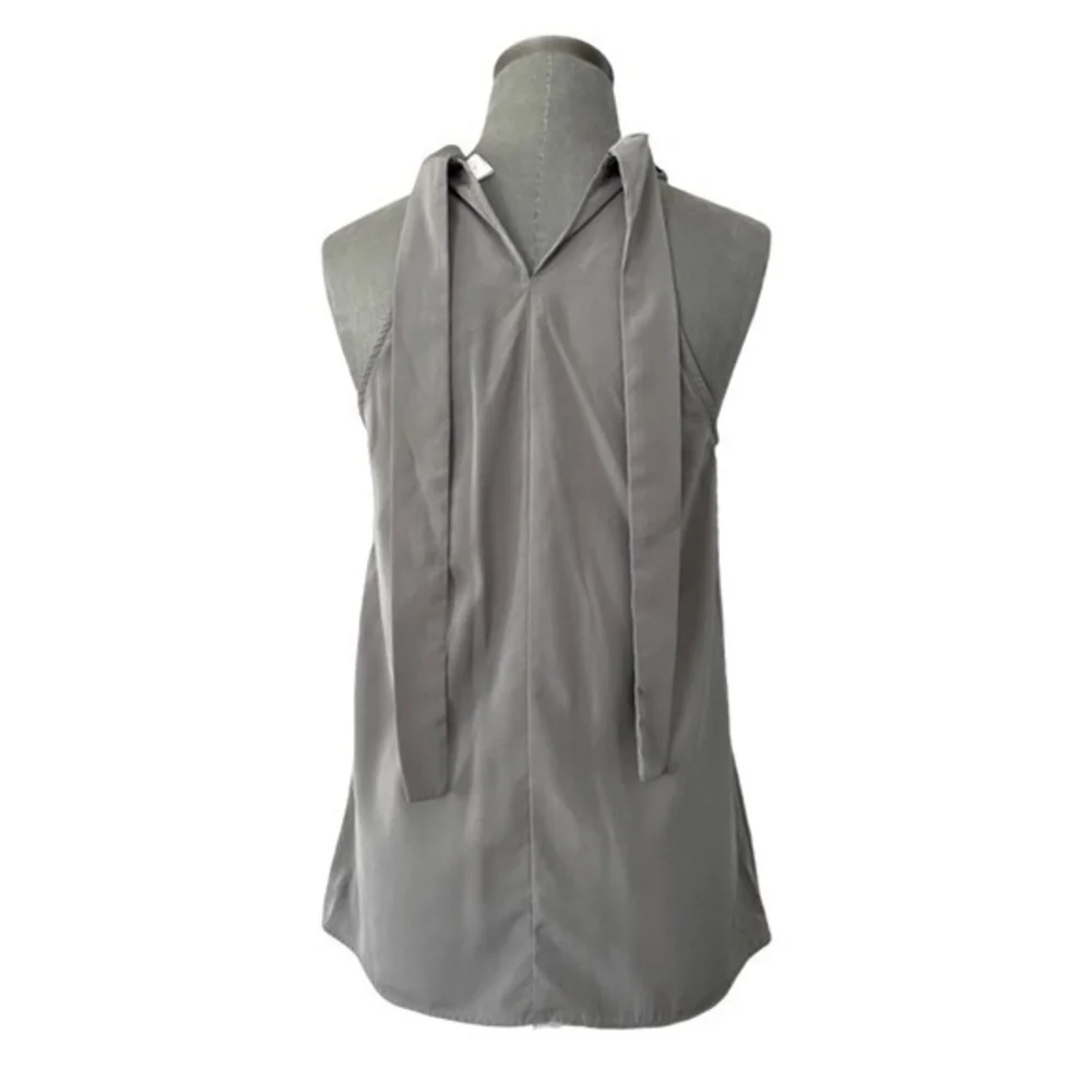 Vero Moda Women's Gray Halter Beaded Neck Top S Crystal Sleeveless Blouse Bow